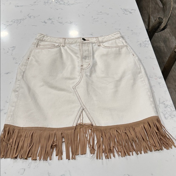 Esprit Dresses & Skirts - Esprit Cream Mini Skirt with Tan Fringe